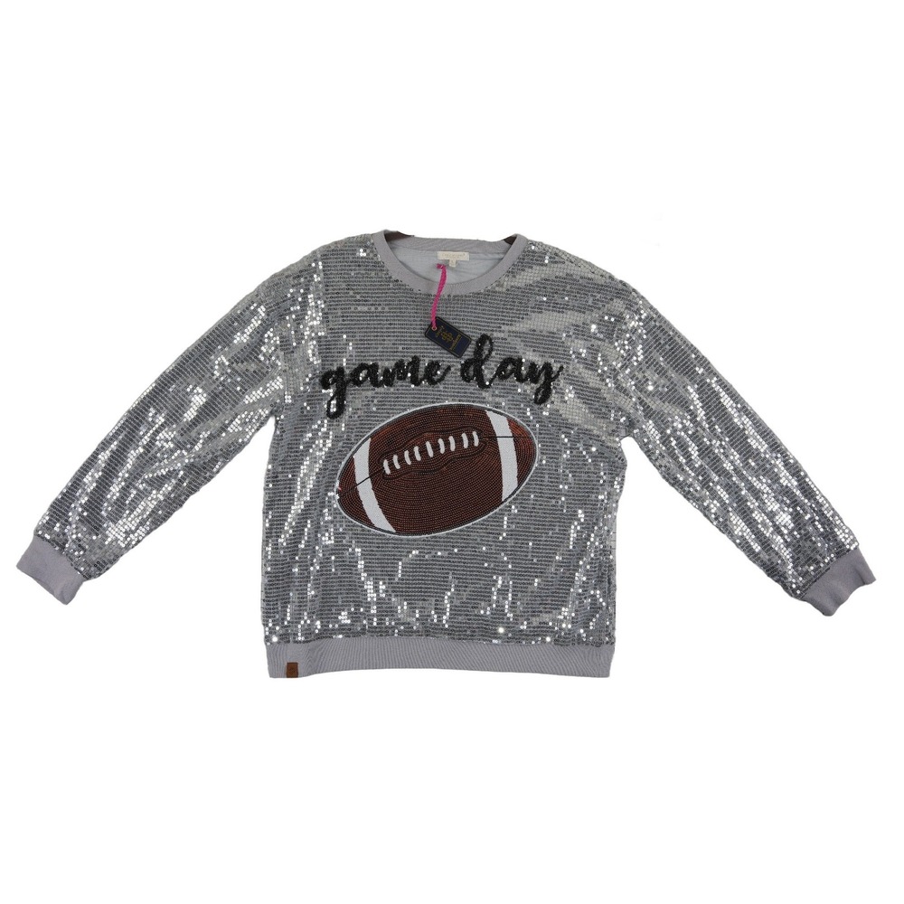 NEW Simply Southern Sweatshirt Womens Size Large Silver Sequin Football Game Day
